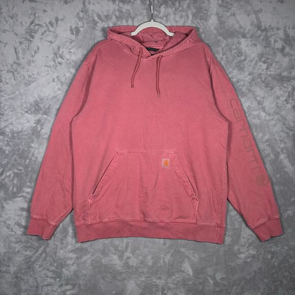 Carhartt Men’s Relaxed Fit Rosewood Red Cotton Hoodie Size L - Picture 1 of 7
